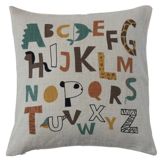 Creative Co-op Cotton Printed Pillow w/ Abstract Alphabet