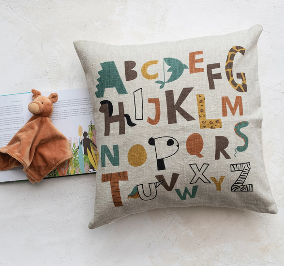 Creative Co-op Cotton Printed Pillow w/ Abstract Alphabet