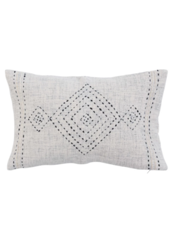Creative Co-op 20" x 12" Cotton Lumbar Pillow w/ Embroidery & Gold Thread