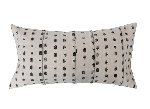 Creative Co-op 28" x 14" Stonewashed Cotton Pieced Lumbar Pillow with Block Print