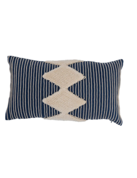 Creative Co-op 20" x 12" Cotton Tufted Lumbar Pillow with Embroidered Rope Stripes