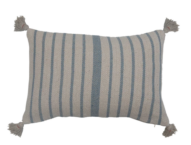 Creative Co-op 24" x 16" Woven Recycled Cotton Blend Lumbar Pillow & Tassels