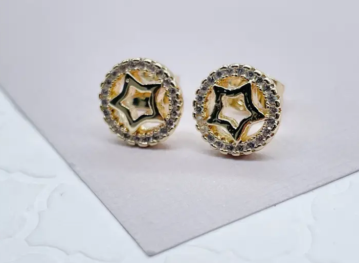 Milie Jewels 18k Gold Filled Star Inside Circle Stud Earrings