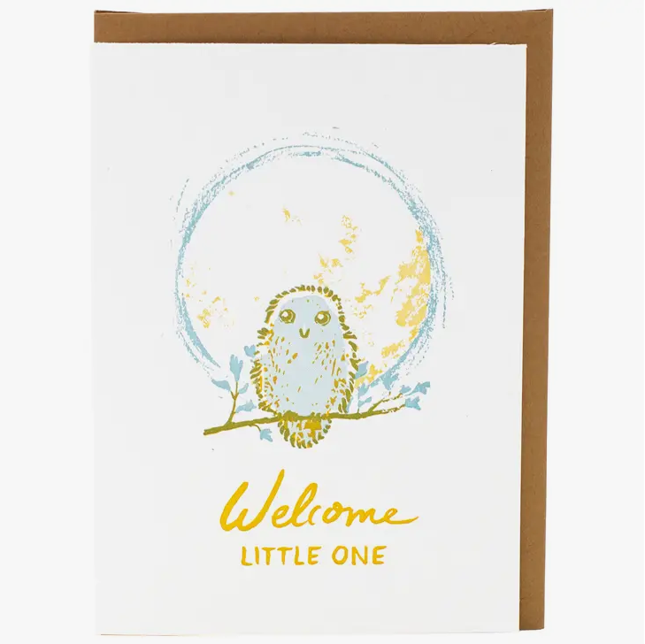 Smudge Ink Little Owl Baby Card