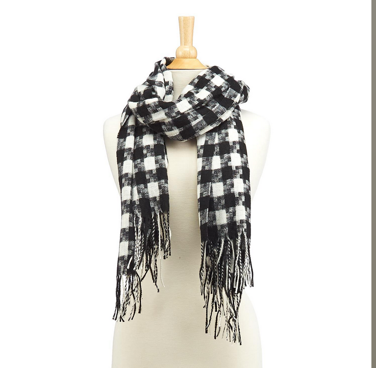 Two's Company Checkered Scarf with Fringe Detail