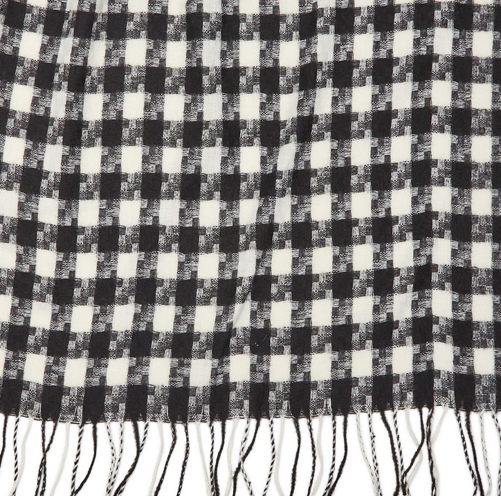 Two's Company Checkered Scarf with Fringe Detail