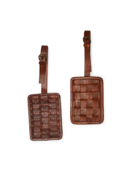 Two's Company Chestnut Woven Leather Luggage Tag