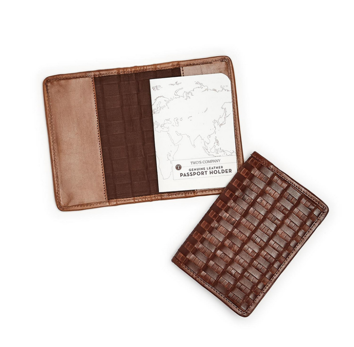 Two's Company Chestnut Woven Leather Passport Cover