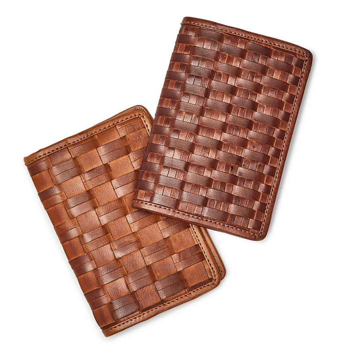 Two's Company Chestnut Woven Leather Passport Cover