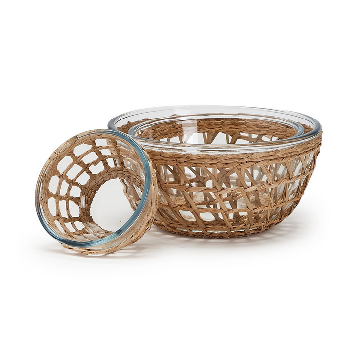 Two's Company Island Chic Glass Bowl with Hand-Woven Lattice