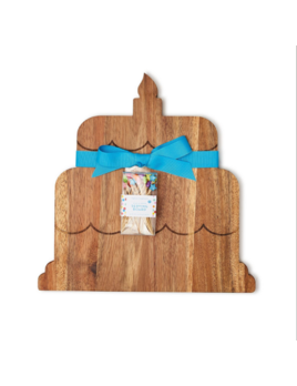 Two's Company Birthday Cake Serving Board w/20 Star Picks