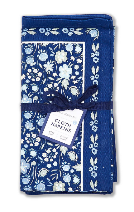 Two's Company Blue Floral S/4 Napkins
