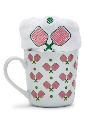 Two's Company Pickleball Mug with Embroidered Sports Towel