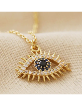 Lisa Angel Crystal Evil Eye Necklace in Gold