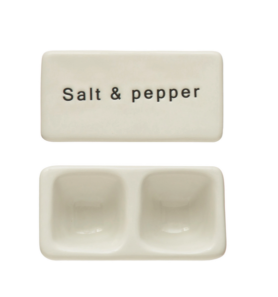 Creative Co-op Stoneware Pinch Pot with Lid "Salt and Pepper"