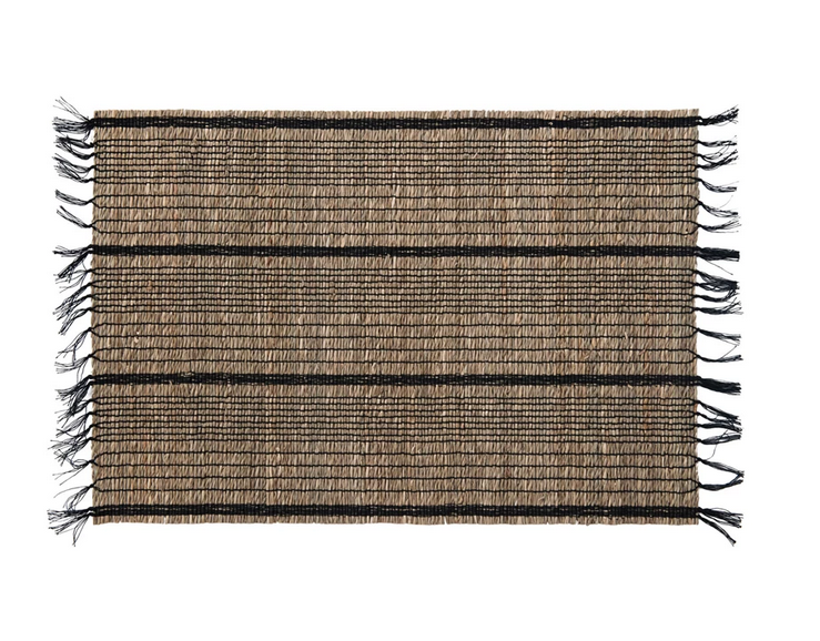 Creative Co-op Bamboo Placemat with Stripes and Fringe