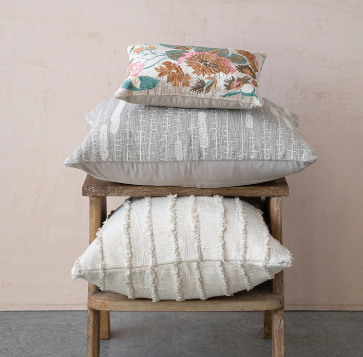 Creative Co-op 20" Woven Cotton Striped Pillow & Beige