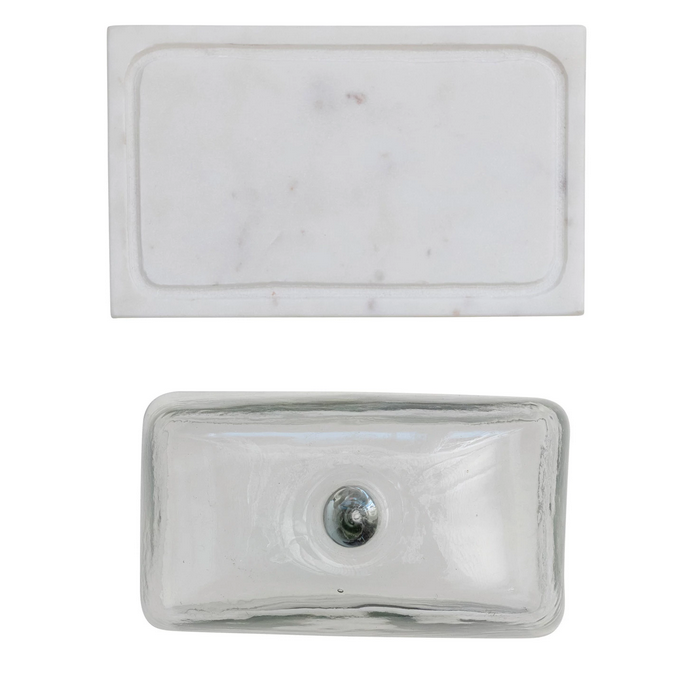 Creative Co-op Glass Cloche w/ White Marble Base, Set of 2