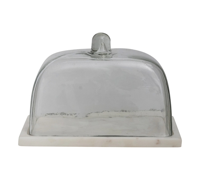 Creative Co-op Glass Cloche w/ White Marble Base, Set of 2