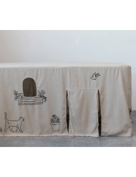 Creative Co-op Cotton Chambray Printed Tablecloth/Children's Playhouse w/ Flap Door & Window Cut-Outs