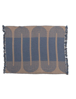 Bloomingville Woven Recycled Cotton Blend Throw w/ Pattern & Fringe, Blue & Tan Color