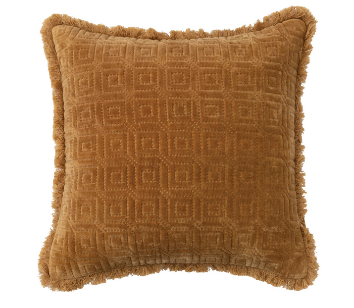 Bloomingville 18" Square Cotton Velvet Quilted Pillow w/ Pattern & Fringe
