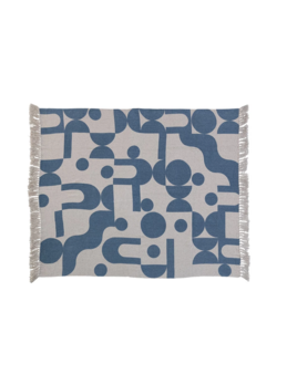 Bloomingville 60"L x 50"W Woven Recycled Cotton Blend Printed Throw w/ Abstract Design & Fring/e
