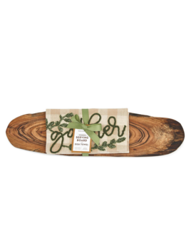 Two's Company Gather Charcuterie Serving Board with Embroidered Dish Towel