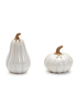 Two's Company Salt and Pepper Shakers Pumpkin and Gourd - White