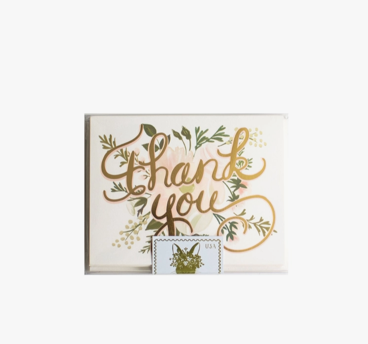 The First Snow Thank you Gold Script Flowers Box Set Greeting Cards