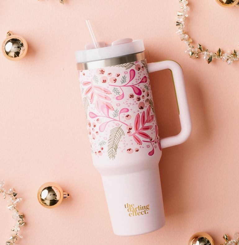 The Darling Effect 40oz Take Me Everywhere Tumbler - Jolly Sprig Pink