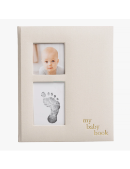 pearhead Linen Baby Memory Book and Clean-Touch Ink Pad