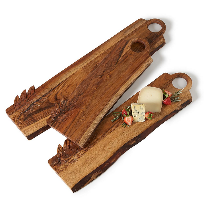 Two's Company Hand-Crafted Charcuterie Serving Boards with Leaf Design