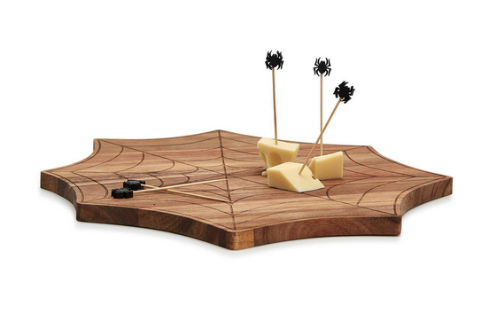 Two's Company Spiderweb Wooden Charcuterie Serving Board w/20 Spider Picks