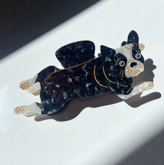 Solar Eclipse Hand-Painted French Bulldog Dog Claw Hair Clip