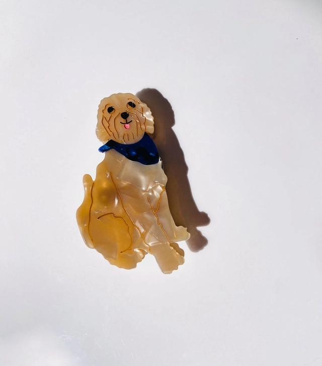 Solar Eclipse Hand-Painted Golden Doodle Dog Claw Hair Clip - Apricot