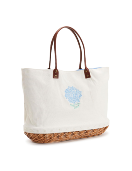 Two's Company Hydrangea Basket Tote Bag with Drawstring Closure