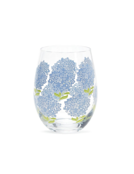 Two's Company Blue Hydrangea Stemless Wine Glass
