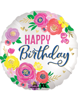 Balloons Everywhere Birthday Satin Artful Floral Balloon 18"