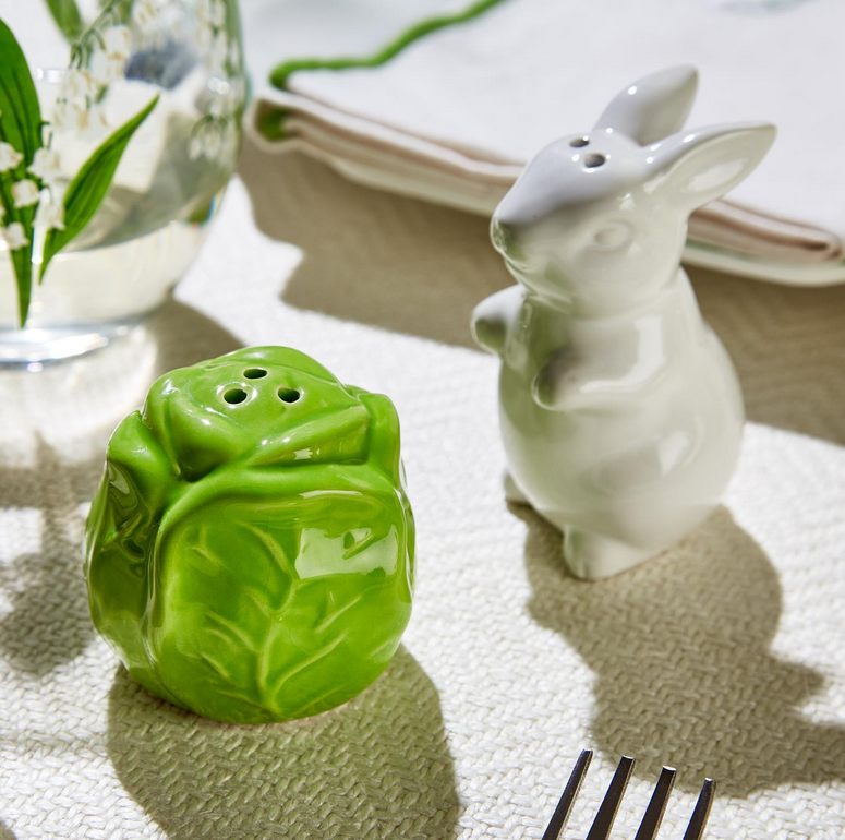 Two's Company Easter Bunny & Cabbage Leaf  Salt and Pepper Shaker Set