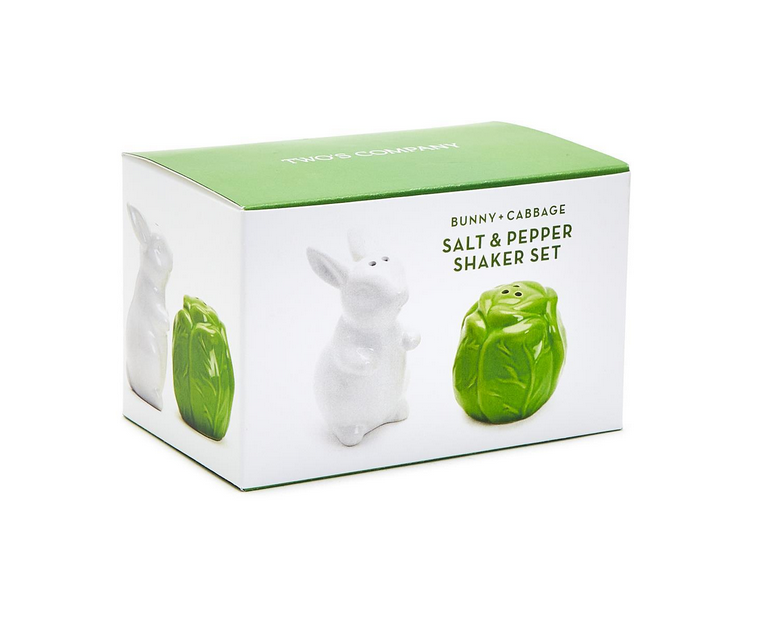 Two's Company Easter Bunny & Cabbage Leaf  Salt and Pepper Shaker Set