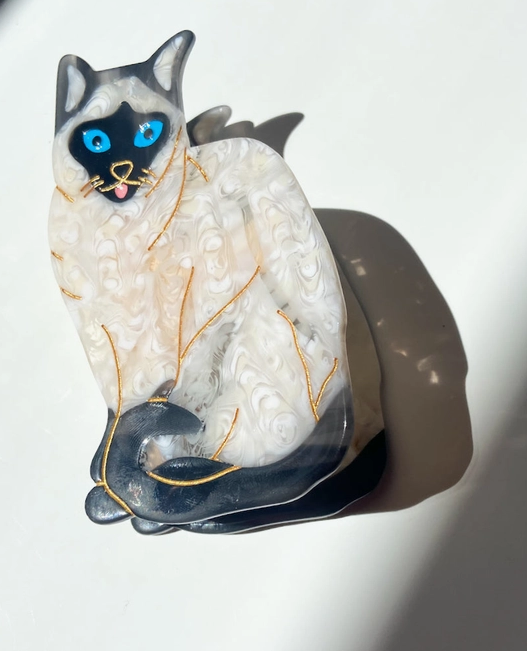 Solar Eclipse Hand-painted Siamese Cat Claw Hair Clip