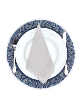 Two's Company Aegean Blue Set of 4 Fringed Placemats