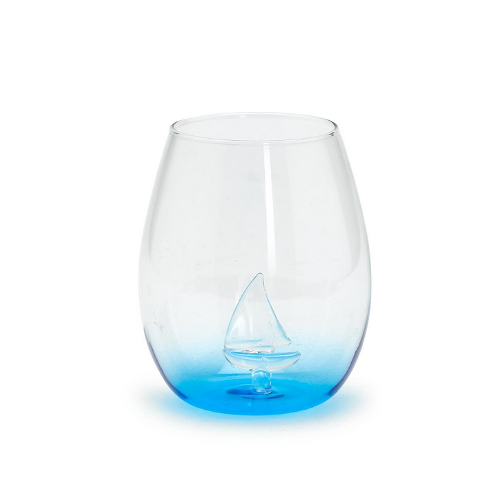 Two's Company Sailboat Icon Stemless Wine Glass
