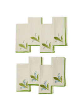 Two's Company Lily of the Valley Set of 4 Embroidered Napkins