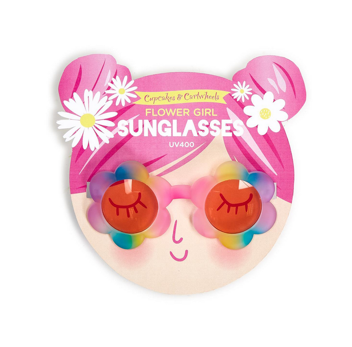 Two's Company Flower Girl Rainbow Daisy Sunglasses with Pink Lenses