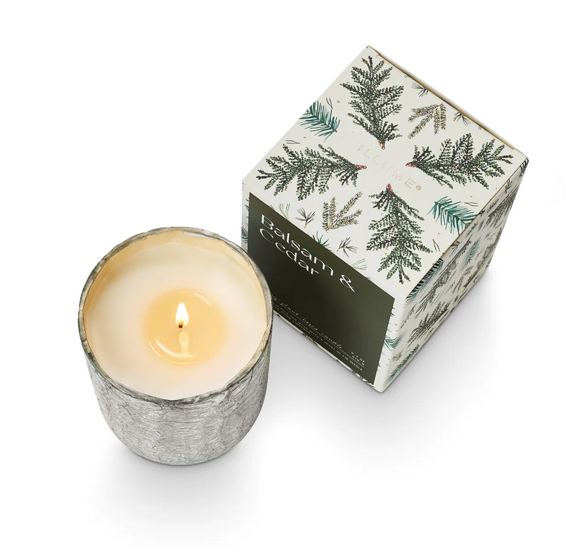 Illume Balsam & Cedar Small Boxed Crackle Glass Candle