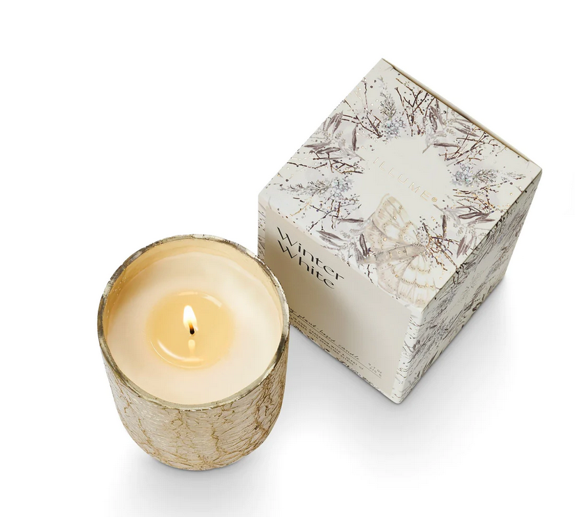 Illume Winter White Small Boxed Crackle Glass Candle