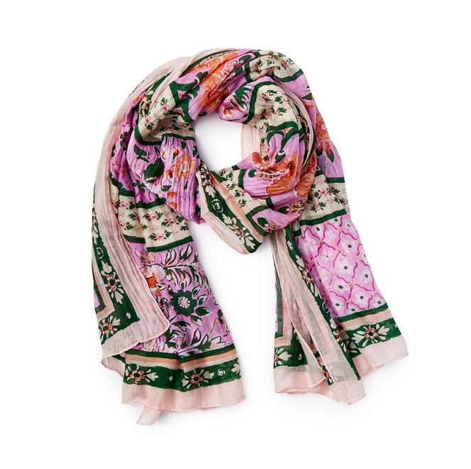 Two's Company Folk Flowers Pink Scarf