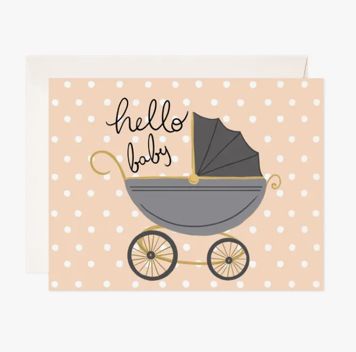 Bloomwolf Studio Hello Baby Carriage Greeting Card